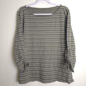 TALBOTS Basic Classic Cozy Olive‎ Green Striped Long Sleeve Top 2XL
